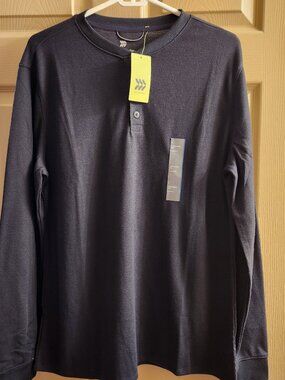 All In Motion Shirt Men's Black Waffle Henley Thermal Long Sleeve Size Large